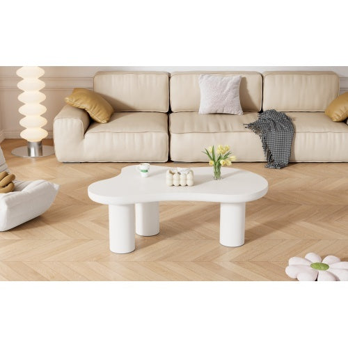 Irregular White Painted Coffee Table, Cloud Shaped Coffee Table Tea Table End Table, Modern Coffee Table With 3 Legs, For Living Room Furniture, 107x66x40.5 Cm