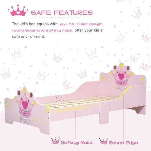 HOMCOM Kids Toddler Bed Princess Crown Theme Safety Side Rails Slats Home Bedroom Furniture Boys Girls 3-6 Yrs143 X 73 X 60 Cm