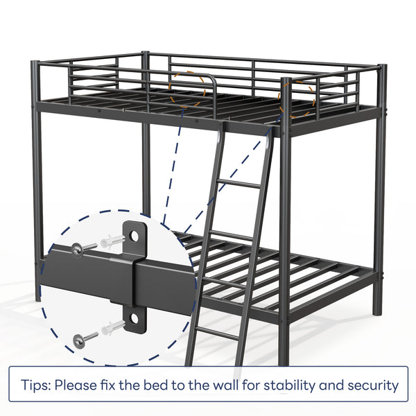 Loft Bunk Bed Twin Over Twin Size With Ladder And Guardrail,Heavy Duty Metal Slats Support No Box Spring Needed Small Space Saving Furniture For Bedroom Dorm,Black