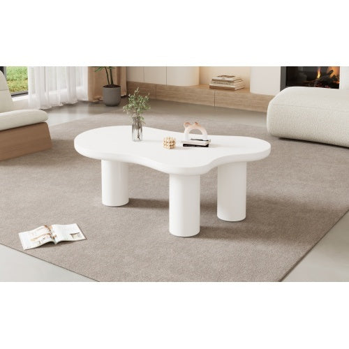 Irregular White Painted Coffee Table, Cloud Shaped Coffee Table Tea Table End Table, Modern Coffee Table With 3 Legs, For Living Room Furniture, 107x66x40.5 Cm