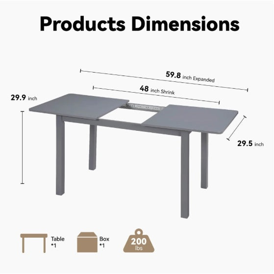 59 Extendable Dining Table, Modern House Dining Room Table For 4-8, Wooden Kitchen Table , Dining Room, Working Office, Home Living Room Furniture For Small Space, Dark Gray