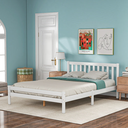 Wooden Bed Frame, Double Bed 4ft6 Solid Wooden Bed Frame, Bedroom Furniture For Adults, Kids, Teenagers, 135 X 190 Cm