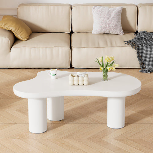 Irregular White Painted Coffee Table, Cloud Shaped Coffee Table Tea Table End Table, Modern Coffee Table With 3 Legs, For Living Room Furniture, 107x66x40.5 Cm