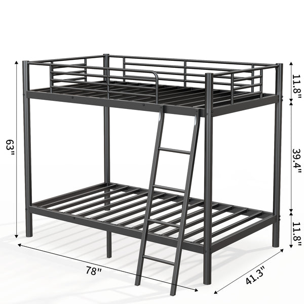 Loft Bunk Bed Twin Over Twin Size With Ladder And Guardrail,Heavy Duty Metal Slats Support No Box Spring Needed Small Space Saving Furniture For Bedroom Dorm,Black