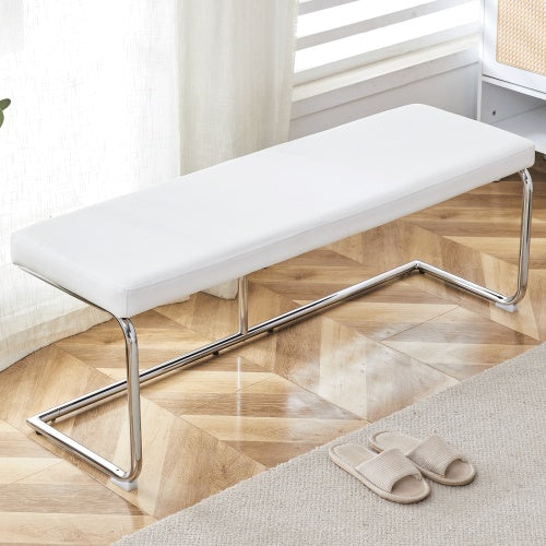 White Shoe Changing Stool, Silver Metal Legs, Sofa Stool Dining Chair, Suitable For Bedroom ,fitting Room, Storage Room, Dining Room, Living Room. 005