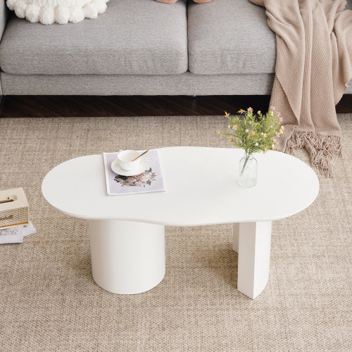 White Wooden Painted Coffee Table Abstract Cloud Shaped,Irregular White Coffee Table, Tea Table End Table, Modern Coffee Table, For Living Room Furniture, Easy Assembly