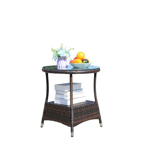 Outdoor Patio Furniture 1 Round Coffee Table With Clear Tempered Glass