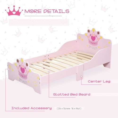 HOMCOM Kids Toddler Bed Princess Crown Theme Safety Side Rails Slats Home Bedroom Furniture Boys Girls 3-6 Yrs143 X 73 X 60 Cm