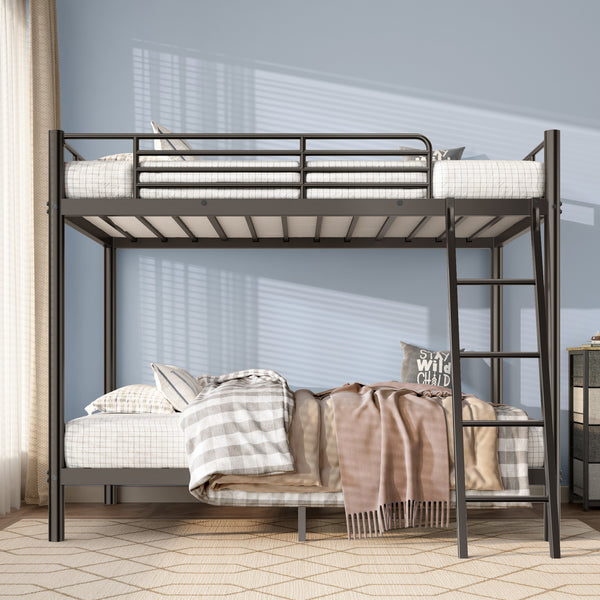 Loft Bunk Bed Twin Over Twin Size With Ladder And Guardrail,Heavy Duty Metal Slats Support No Box Spring Needed Small Space Saving Furniture For Bedroom Dorm,Black