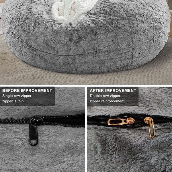 Bag Chair Coverit Was Only A Cover,Not A Full Bean BagChair Cushion,Big Round Soft Fluffy PV Velvet Sofa Bed Cover, Living Room Furniture,Lazy Sofa Bed Cover,6ft Black