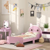 ZONEKIZ Bed For Kids Cat Design Toddler Bed Frame Bedroom Furniture With Guardrails, For 3-6 Years, 143L X 74W X 72Hcm - Pink