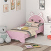 ZONEKIZ Bed For Kids Cat Design Toddler Bed Frame Bedroom Furniture With Guardrails, For 3-6 Years, 143L X 74W X 72Hcm - Pink