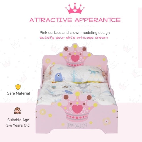 HOMCOM Kids Toddler Bed Princess Crown Theme Safety Side Rails Slats Home Bedroom Furniture Boys Girls 3-6 Yrs143 X 73 X 60 Cm